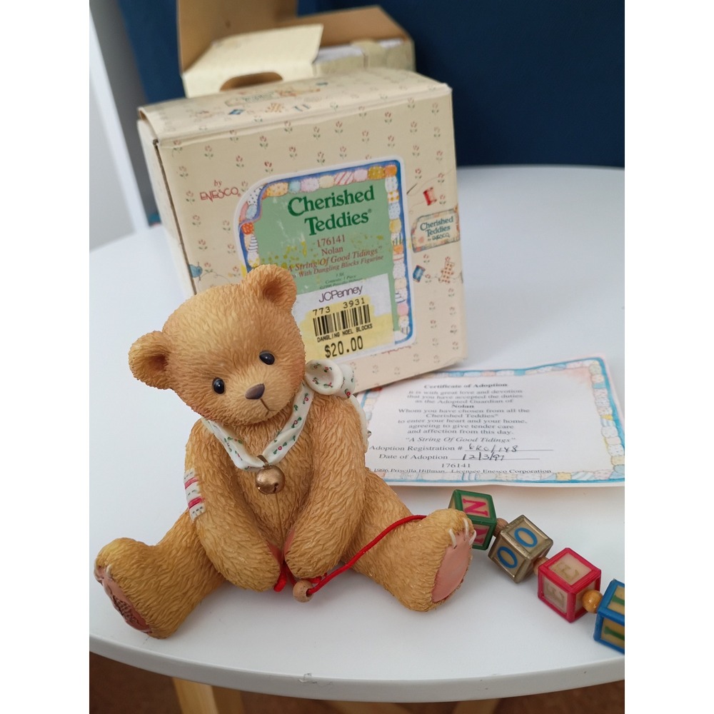 Cherished Teddies Nolan A String Of Good Tidings Figurine 176141 Box & COA 1996